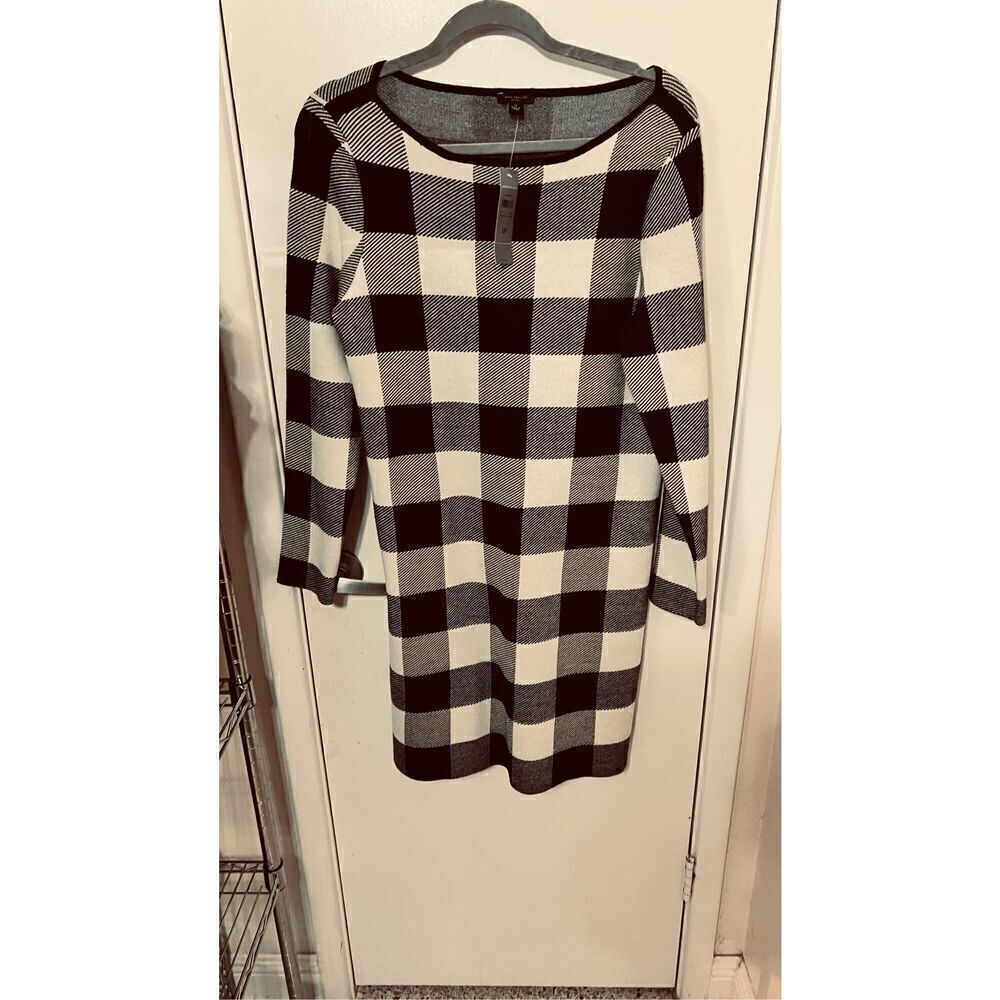 Ann Taylor Buffalo Plaid Long Sleeve Dress Size Large Petite New